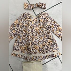THREE PIECE SET Floral Baby Dress with Headband and Tights